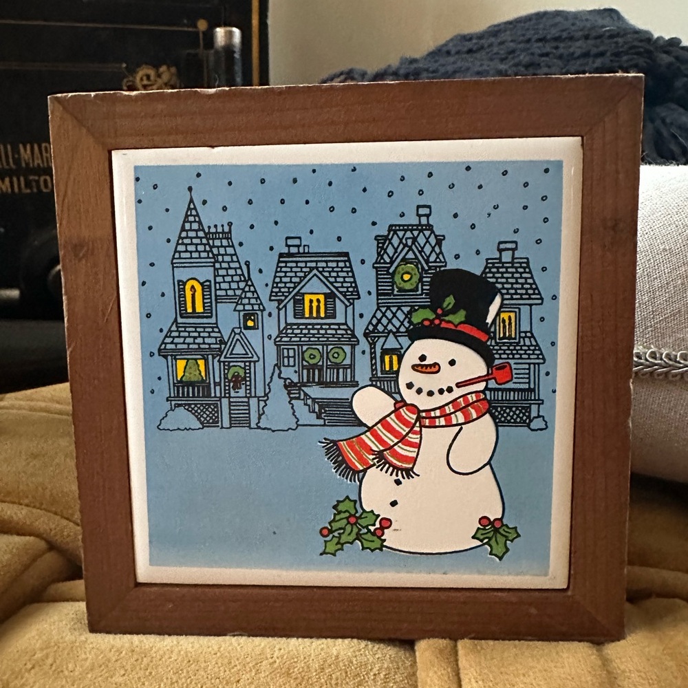Vintage snowman tile plaque